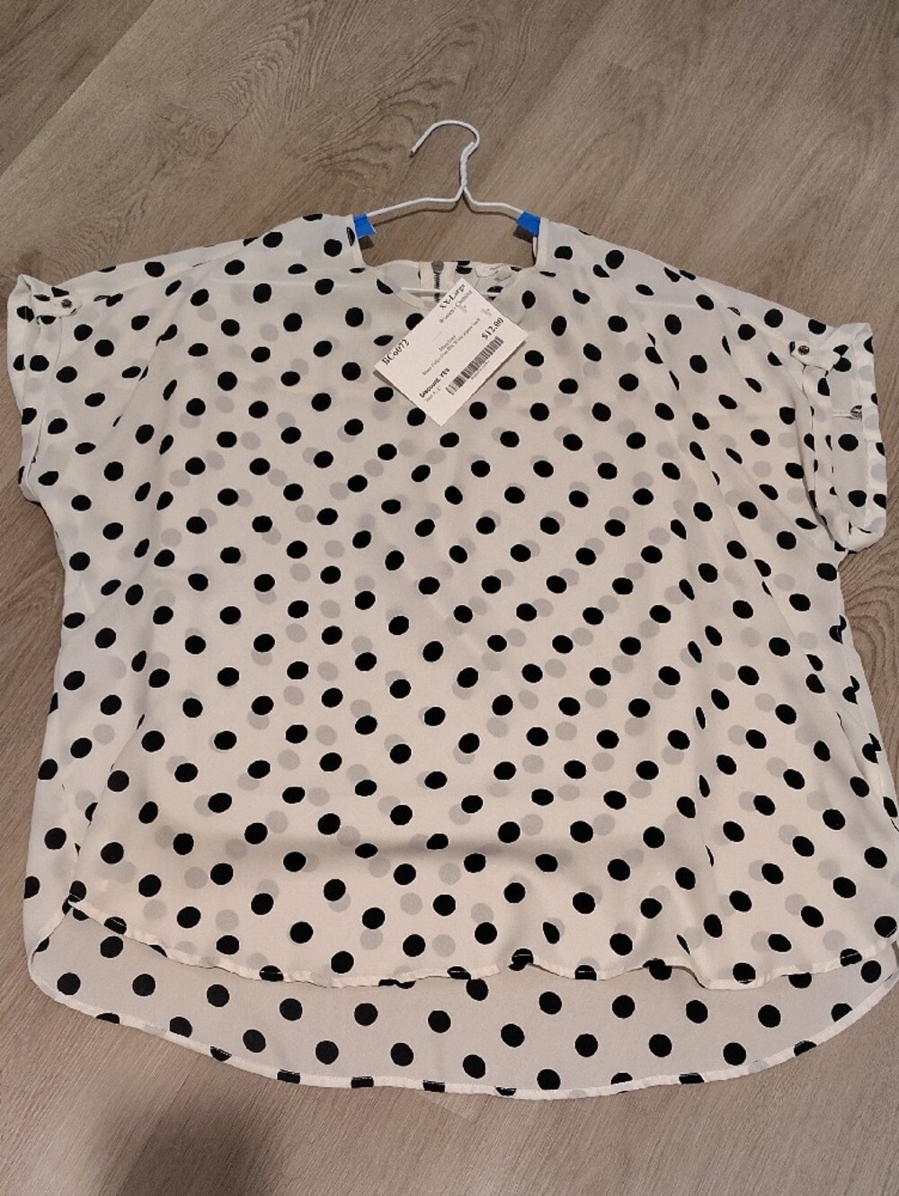 3 For $10💥Maurices White Semi Sheer Blouse with Black Polka Dots Back Zipper